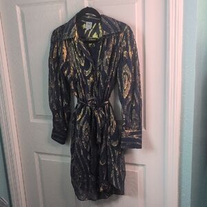 Navy and Gold Paisley Dress